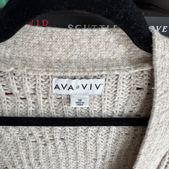 Ava & Viv neutral oatmeal Women's Beige Sweater oversized cardigan cozy - Picture 3 of 5